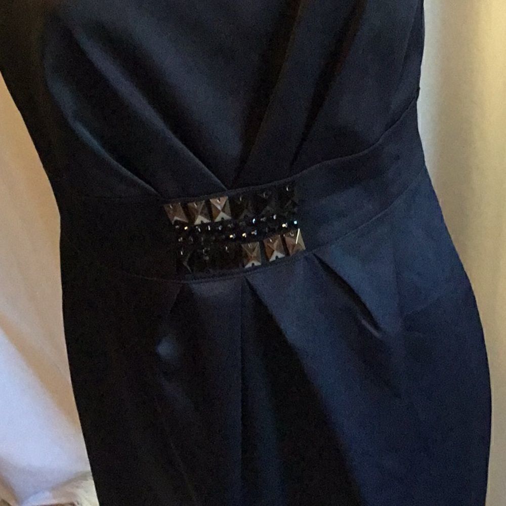 Midnight blue evening dress w/ jeweled waist in 10 - Picture 4 of 8